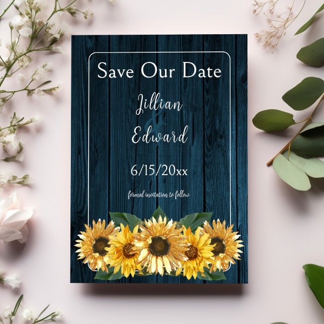 Faire-part Tournesol Bleu Rustique Enregistrer La Date (Rustic Blue Sunflower Save the Date)