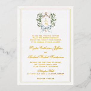 Faire-part traditionnel avec monogramme en feuille