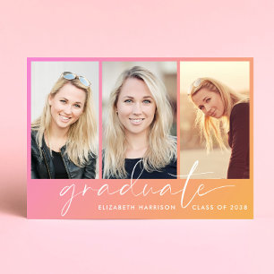 Faire-part Trendy Photo Pink Orange Graduation