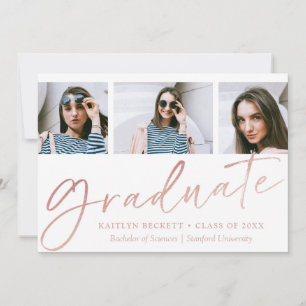 Faire-part Trendy Rose Gold Foil Script 3 Photo Graduation