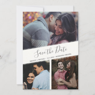 Faire-part Trois photos Collage Floral moderne Enregistrer la
