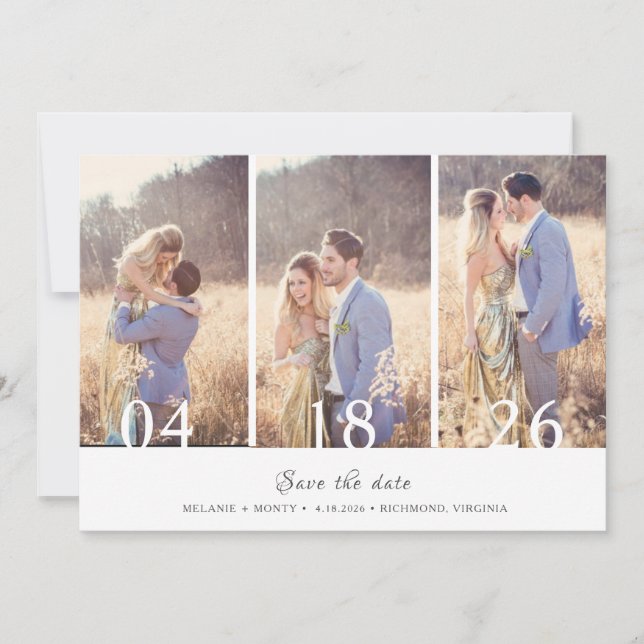 Faire-part Trois photos Collage Mariage Enregistrer la date (Devant)