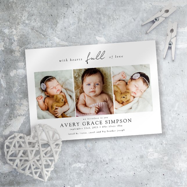 Faire-part Trois photos de naissance de bébé moderne (Créateur téléchargé)