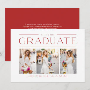 Faire-part Trois photos de typographie moderne rouge pour la 