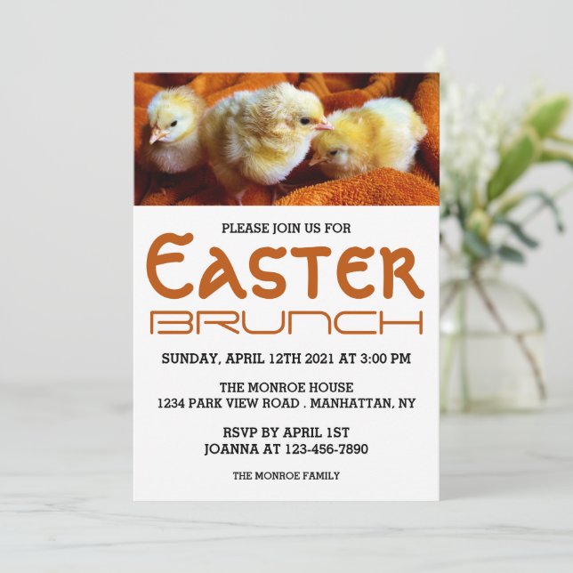 Faire-part Trois poussins jaunes, orange et blanc Brunch de P (Debout devant)