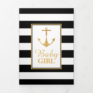 Faire-part Trois Volets Ancre en or rayé, 5 photo Collage bébé naissance