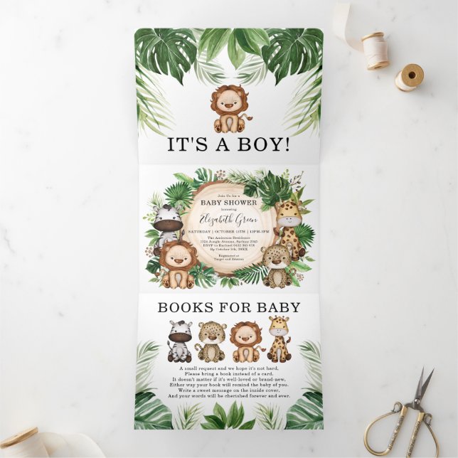 Faire-part Trois Volets Baby shower sauvage pour animaux sauvages Jungle S (Intérieur)