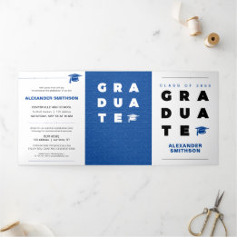 Faire-part Trois Volets Bleu Gras Lettres et Casquette