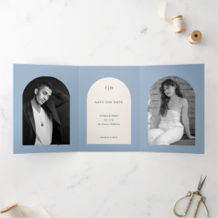 Faire-part Trois Volets Camila Dusty Blue Mariage moderne Enregistrer la d