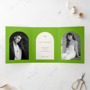 Faire-part Trois Volets Camila Green Arch Mariage moderne Enregistrer la d