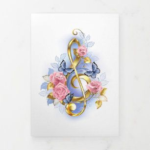 Faire-part Trois Volets Clé de fer avec roses roses roses