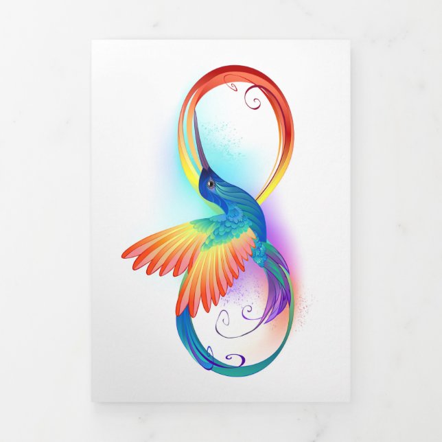 Faire-part Trois Volets Colibri arc-en-ciel avec symbole Infinity (Page de couverture)