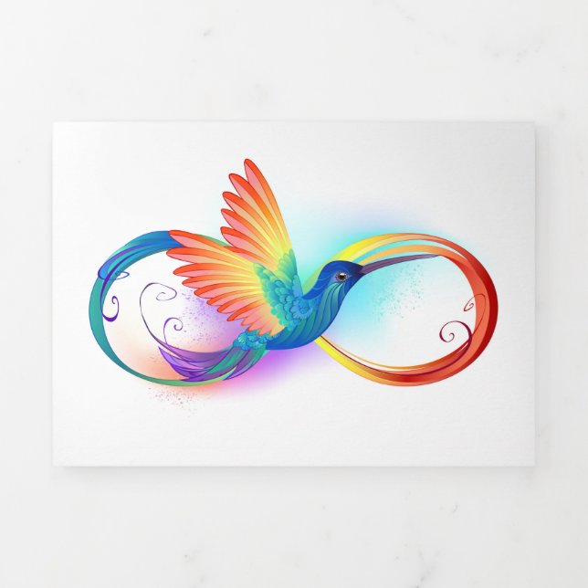 Faire-part Trois Volets Colibri arc-en-ciel avec symbole Infinity (Page de couverture)