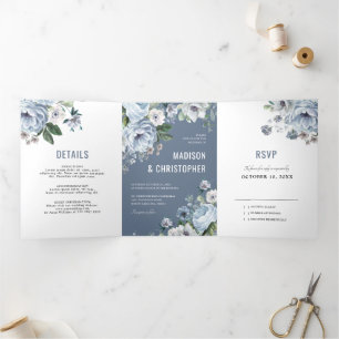Faire-part Trois Volets Couleurs gris bleu foncé hiver Rustique Mariage Tr