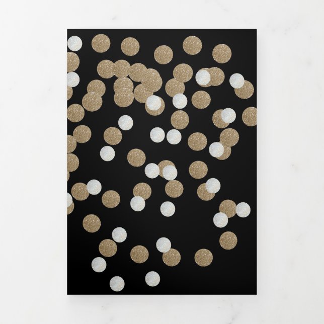 Faire-part Trois Volets élégante fête de vacances Black Gold Confetti (Page de couverture)