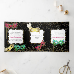 Faire-part Trois Volets Festive Sweet 16 Masquerade Ball