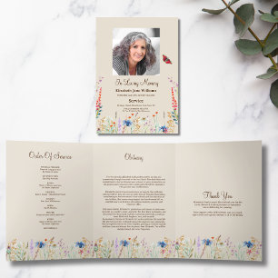 Faire-part Trois Volets Fleur sauvage Photo Tri-Fold Funeral Program