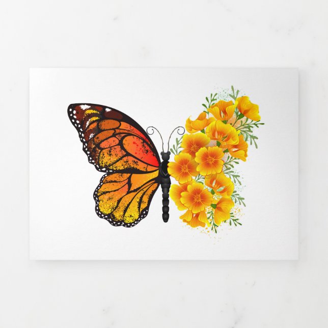 Faire-part Trois Volets Flower Butterfly with Yellow California Poppy (Page de couverture)