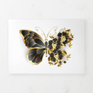 Faire-part Trois Volets Gold flower Butterfly with Black Orchid