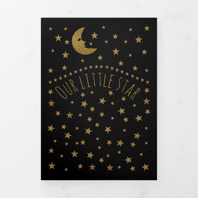 Faire-part Trois Volets Gold Moon and Stars, 3 Photo Collage Bébé Naissanc (Page de couverture)