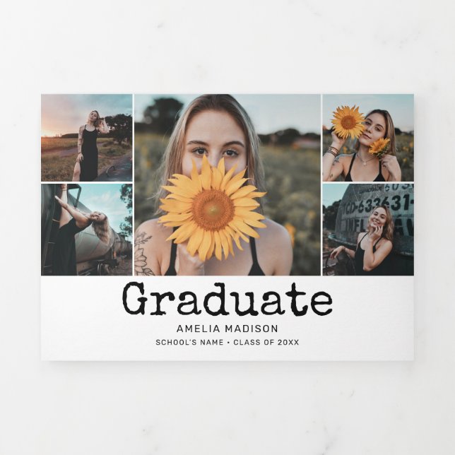 Faire-part Trois Volets Graduation Retro 10 Photo White (Page de couverture)