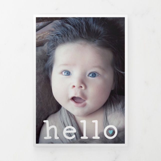 Faire-part Trois Volets Hello Blue Heart Photo Collage bébé (Page de couverture)
