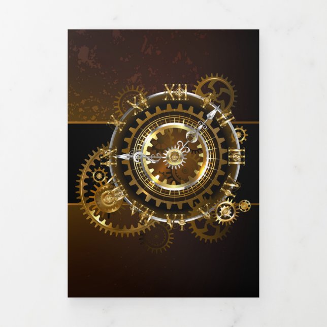 Faire-part Trois Volets Horloge Steampunk avec des engrenages anciens (Page de couverture)