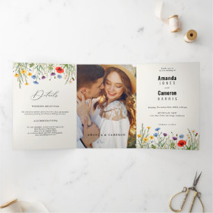 Faire-part Trois Volets Mariage de prairie sauvage de printemps