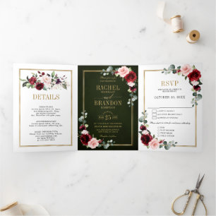 Faire-part Trois Volets Mariage Floral Géométrique Moderne avec une touche