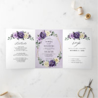 Mariage géométrique floral or ivoire prune pourpre