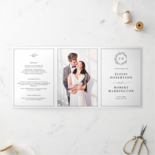 Faire-part Trois Volets Mariage photo moderne minimaliste noir et blanc