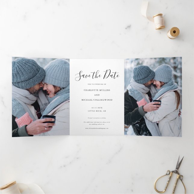 Faire-part Trois Volets Modern 3 Photo Script Mariage Enregistrer la date (Intérieur)