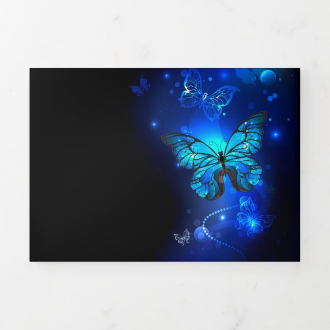 Faire-part Trois Volets Morpho Butterfly in the Dark Background (Page de couverture)
