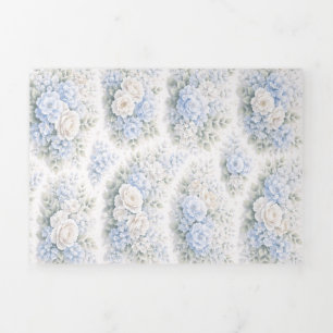 Faire-part Trois Volets Motif floral à l'aquarelle bleu clair élégant