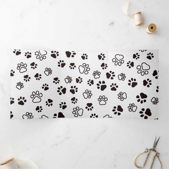 Faire-part Trois Volets Motif répété des pattes de chat (Intérieur)