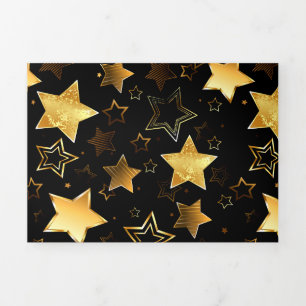 Faire-part Trois Volets Motif sans couture avec étoiles d'or