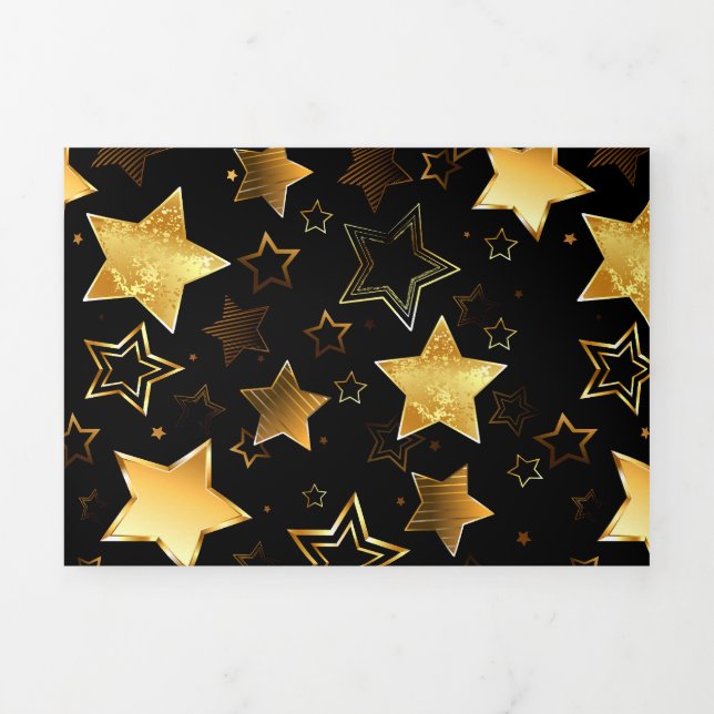 Faire-part Trois Volets Motif sans couture avec étoiles d'or (Page de couverture)