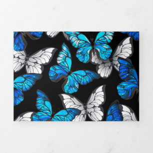 Faire-part Trois Volets Motif sans couture sombre avec Morpho papillons bl