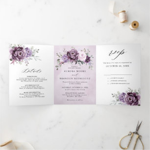 Faire-part Trois Volets Nuances de pourpre Dusty fleurs Moody Floral Maria