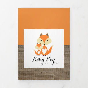 Faire-part Trois Volets Orange Fox Burlap, 5 Photo Collage Bébé Naissance