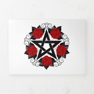 Faire-part Trois Volets Pentagramme aux roses rouges