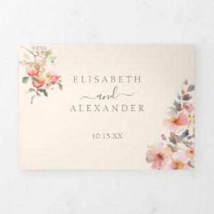 Faire-part Trois Volets Pommes aquarelles Mariage de automne élégant