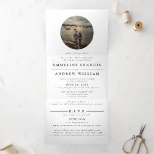 Faire-part Trois Volets Simple Mariage Tout en Un Noir et Blanc