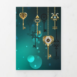 Faire-part Trois Volets Skeleton Keys on Green Background