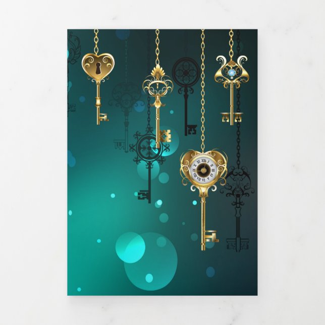 Faire-part Trois Volets Skeleton Keys on Green Background (Page de couverture)