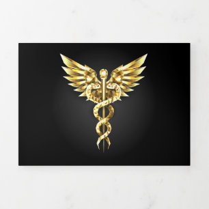 Faire-part Trois Volets Symbole caducee polygonale or