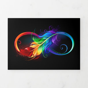 Faire-part Trois Volets Symbole d'infini avec plume arc-en-ciel
