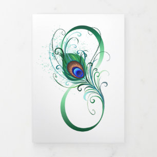 Faire-part Trois Volets Symbole d'infini avec plume de paon