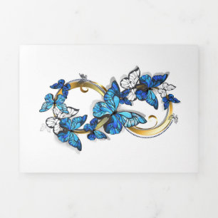 Faire-part Trois Volets Symbole infini de papillons Morpho bleus