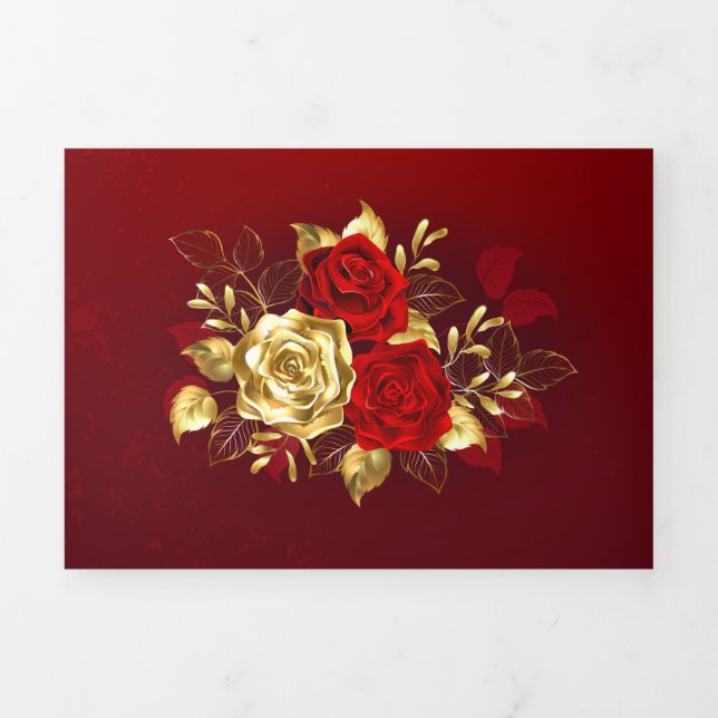 Faire-part Trois Volets Trois Roses de bijoux (Page de couverture)